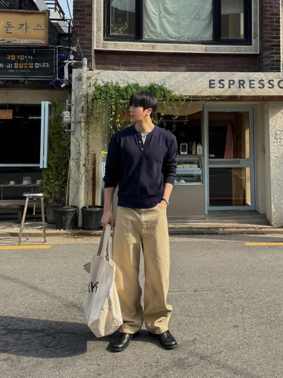 【Metanoia】韓製🇰🇷 寬鬆彎刀卡其落地褲 - 6