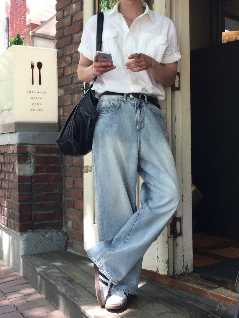 【Metanoia】🇰🇷韓製 淺色系水洗落地牛仔褲 - 2