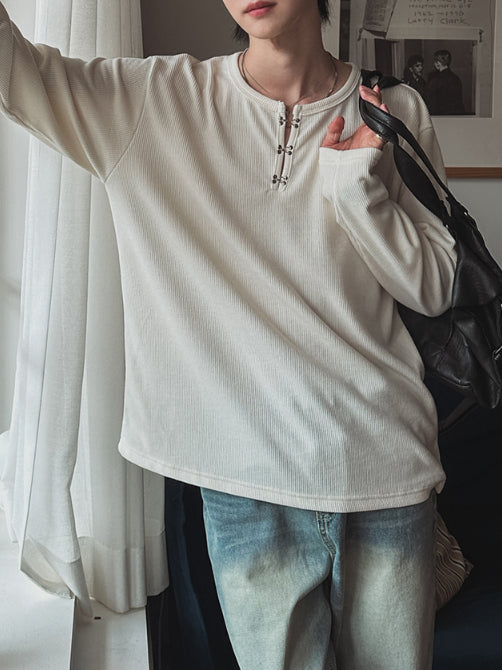 【Metanoia】🇰🇷韓製 鉤扣長袖T恤上衣 - 1