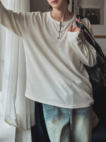 【Metanoia】🇰🇷韓製 鉤扣長袖T恤上衣 - 1