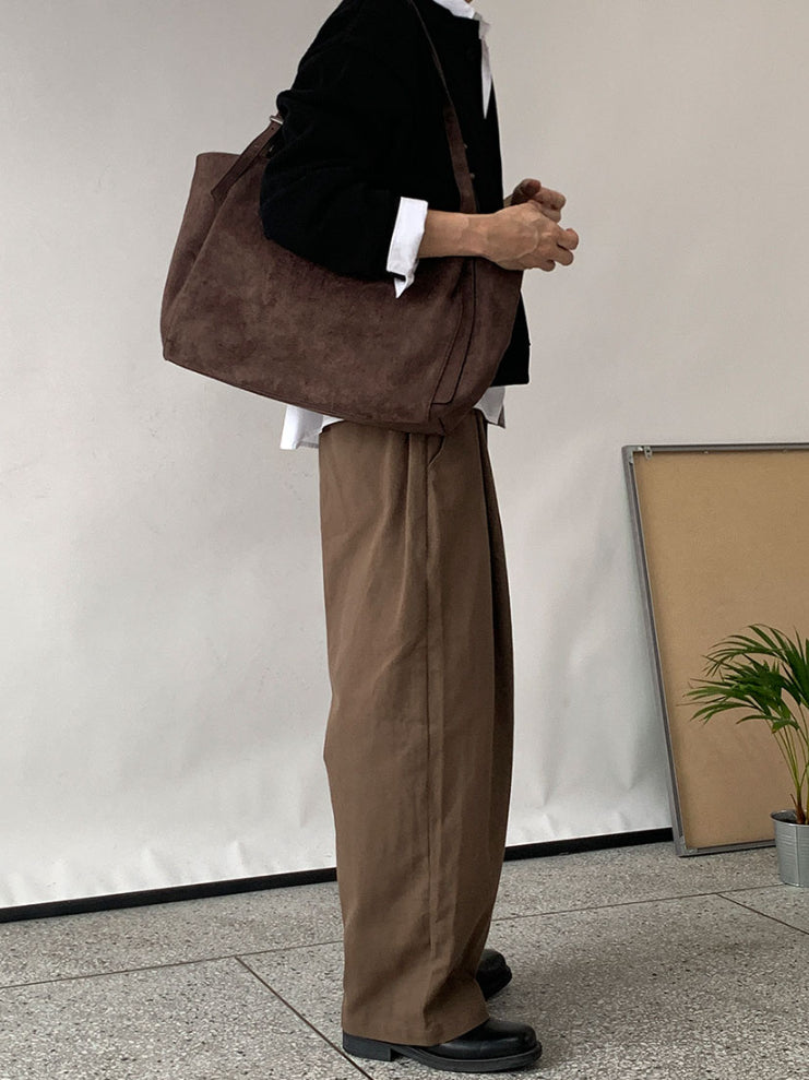 【Metanoia】韓國設計 寬鬆半鬆緊卡其落地褲 - 4