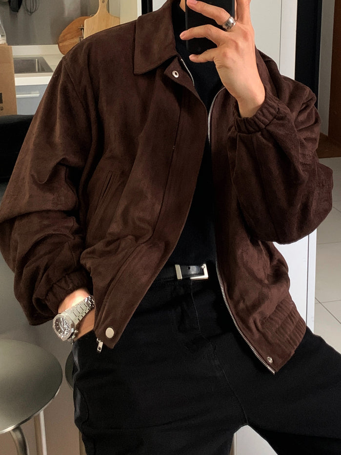 【Metanoia】韓國設計 短版翻領麂皮夾克外套 - 1