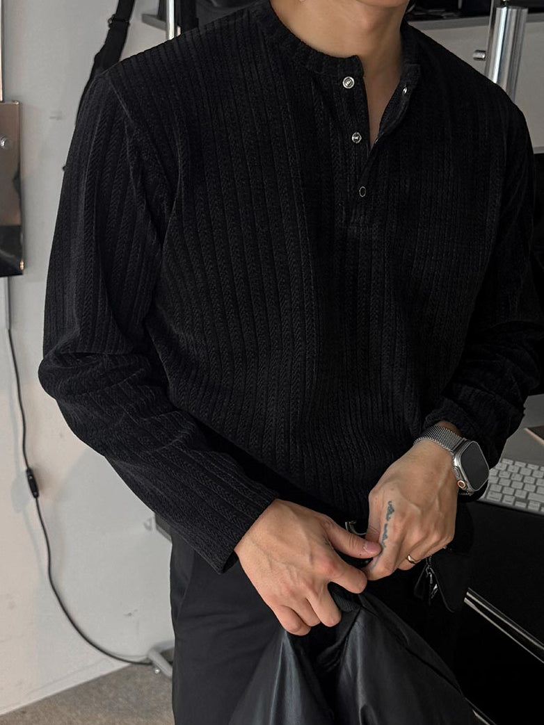 【Metanoia】🇰🇷韓製 天鵝絨亨利領長袖上衣 - 4