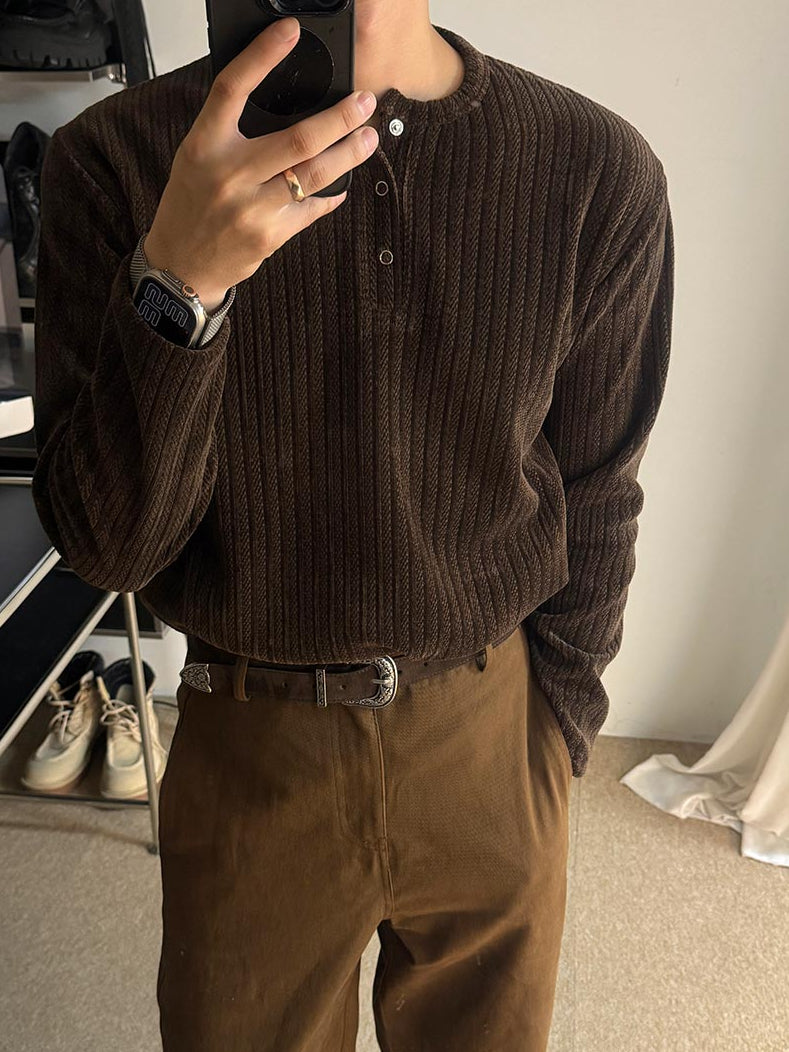 【Metanoia】🇰🇷韓製 天鵝絨亨利領長袖上衣 - 1