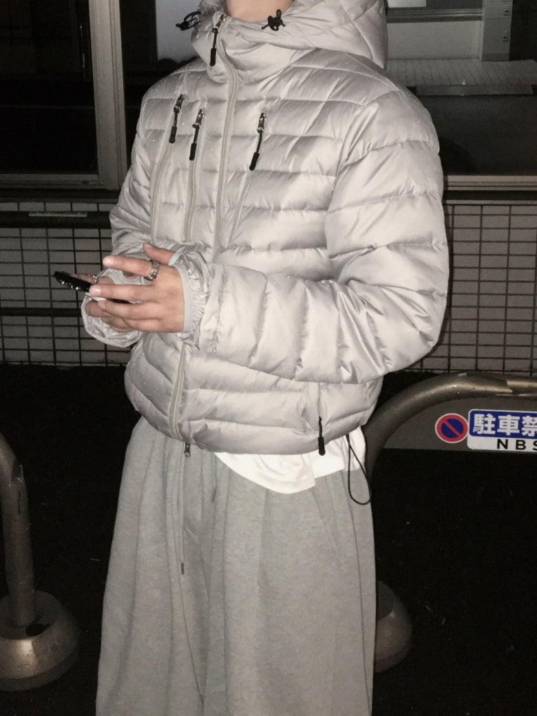 【Metanoia】韓國設計 短版多口袋連帽輕薄羽絨外套 - 1