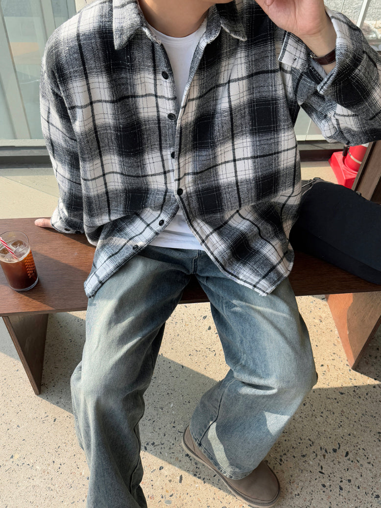 【Metanoia】韓國設計 翻領內刷毛格紋襯衫 - 4