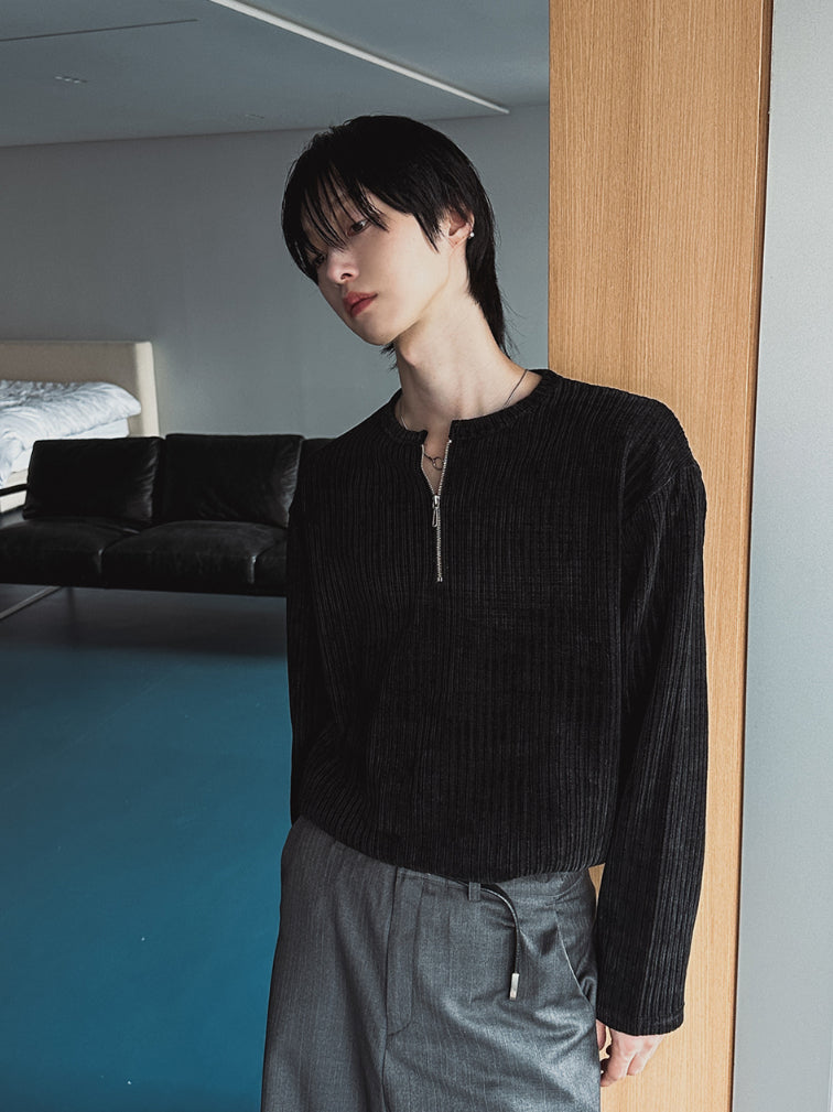 【Metanoia】🇰🇷韓製 絲絨半拉鍊亨利領長袖上衣 - 6