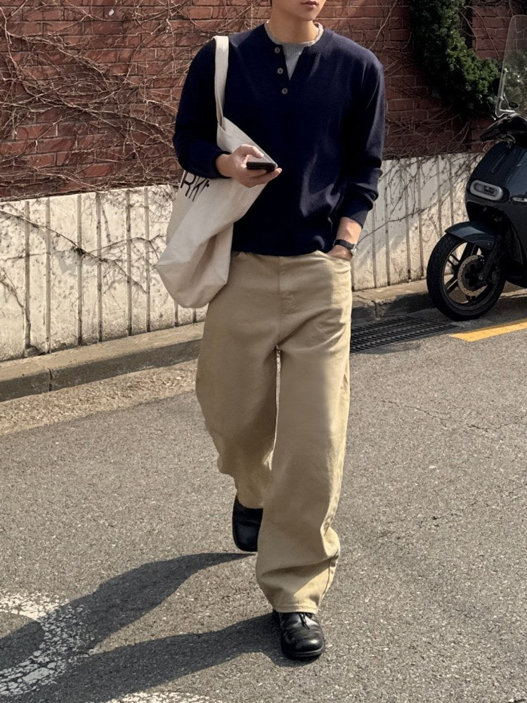 【Metanoia】韓製🇰🇷 寬鬆彎刀卡其落地褲 - 7