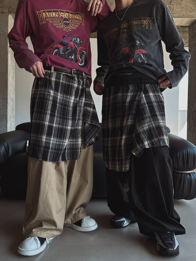 【Metanoia】韓製🇰🇷 格紋層疊落地褲 - 1