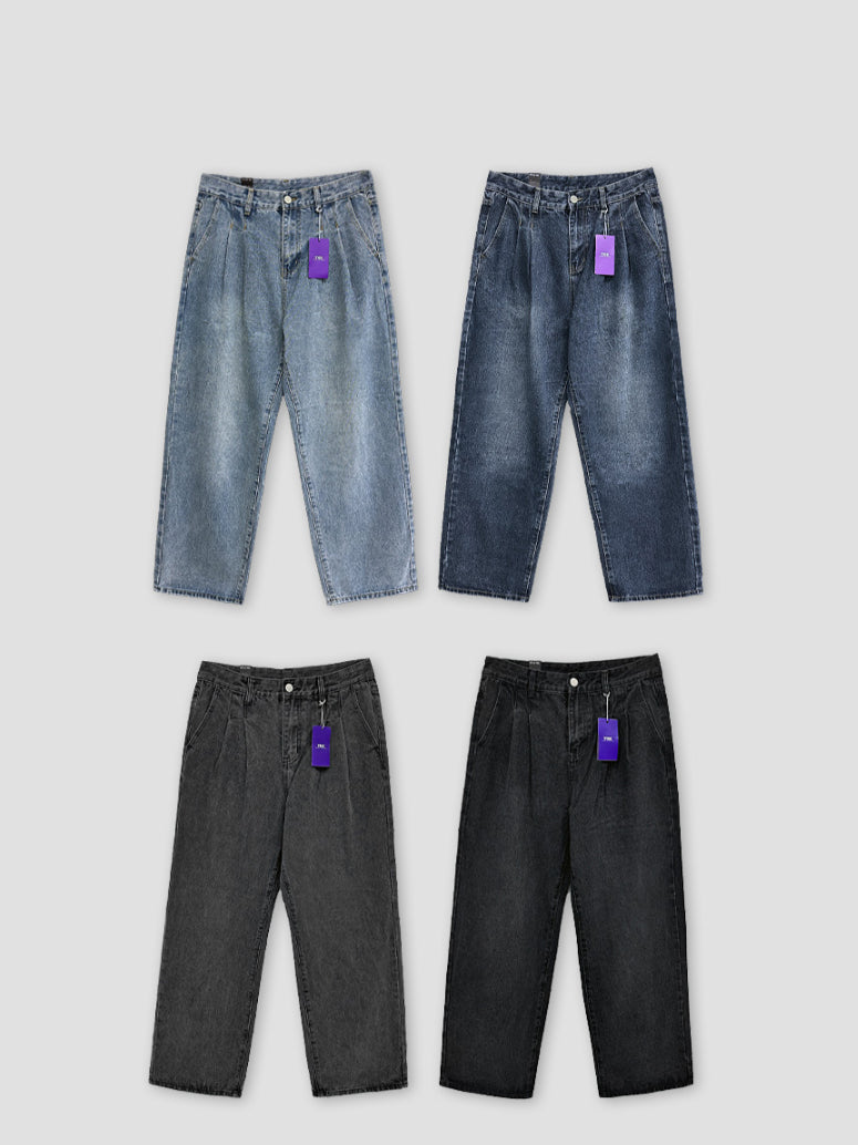 【Metanoia】韓國設計 雙褶落地牛仔褲 - 11