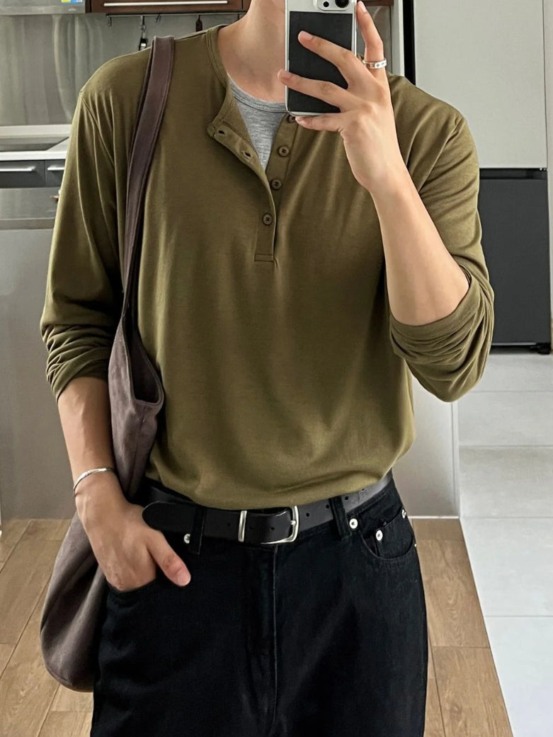 【Metanoia】🇰🇷韓製 假兩件亨利領長袖T恤 - 5