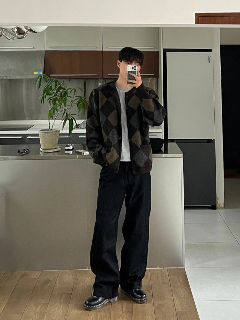 【Metanoia】韓國設計 開衫菱形針織外套 - 5