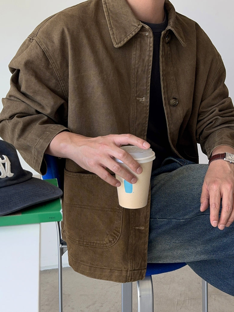 【Metanoia】韓國設計 水洗短版翻領外套 - 6