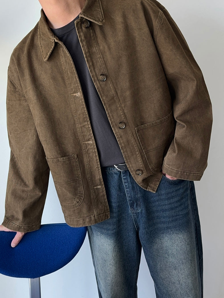 【Metanoia】韓國設計 水洗短版翻領外套 - 4