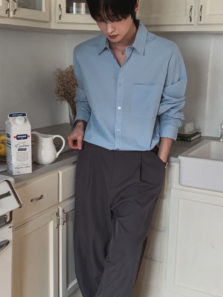 【Metanoia】韓國設計 素色長袖襯衫 - 7