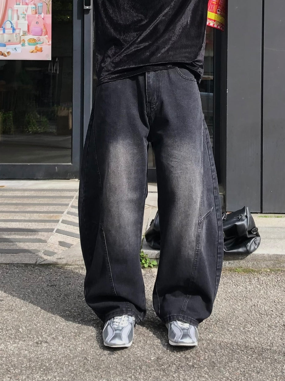 【Metanoia】韓國設計 水洗彎刀落地牛仔褲 - 1