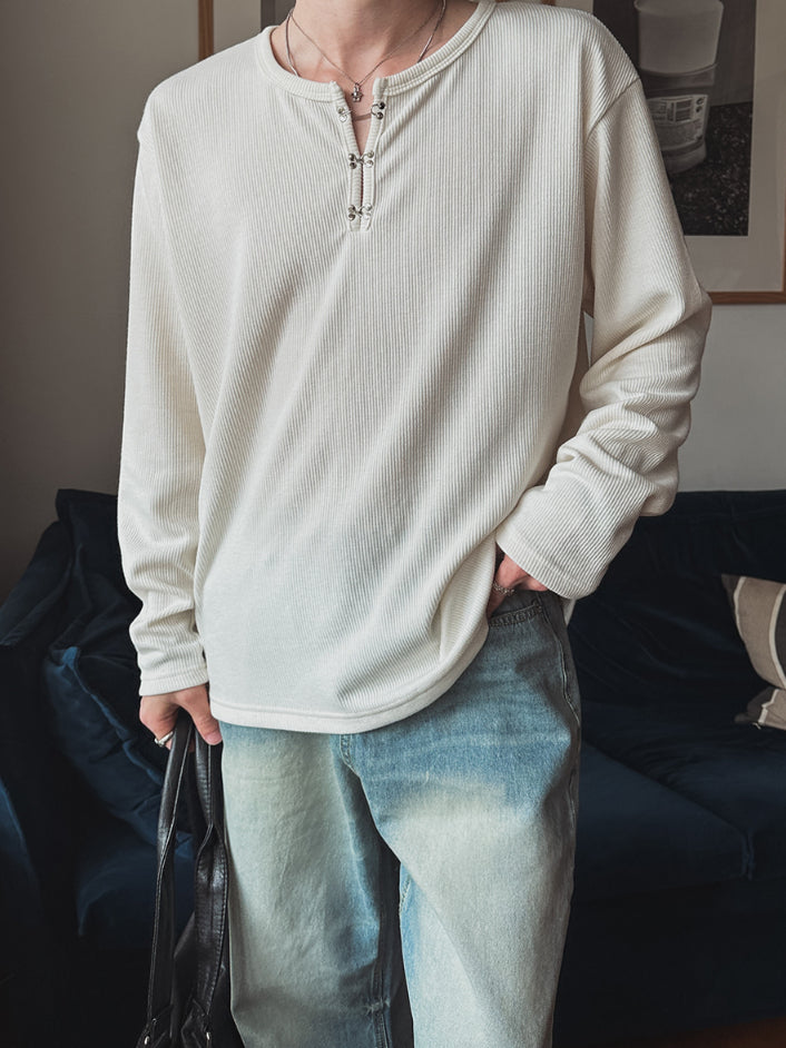 【Metanoia】🇰🇷韓製 鉤扣長袖T恤上衣 - 2