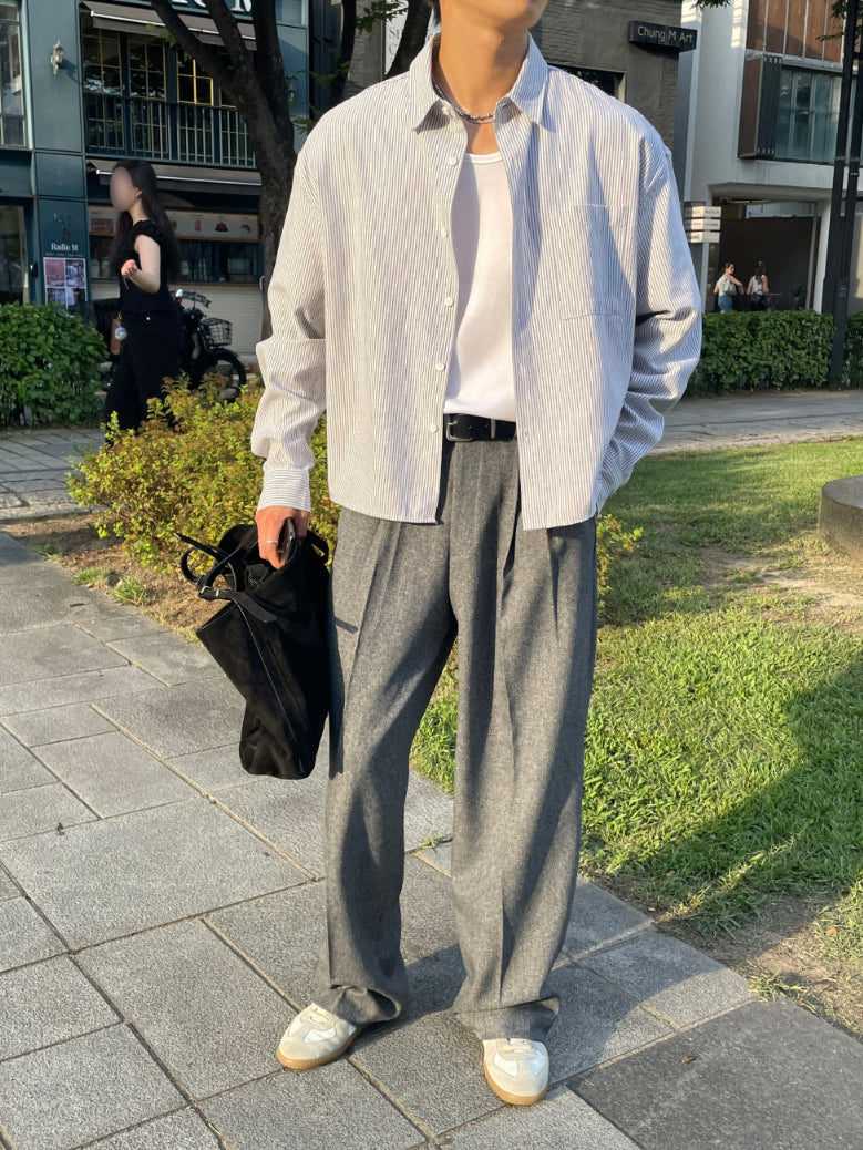 【Metanoia】🇰🇷韓製 短版條紋長袖襯衫 - 3