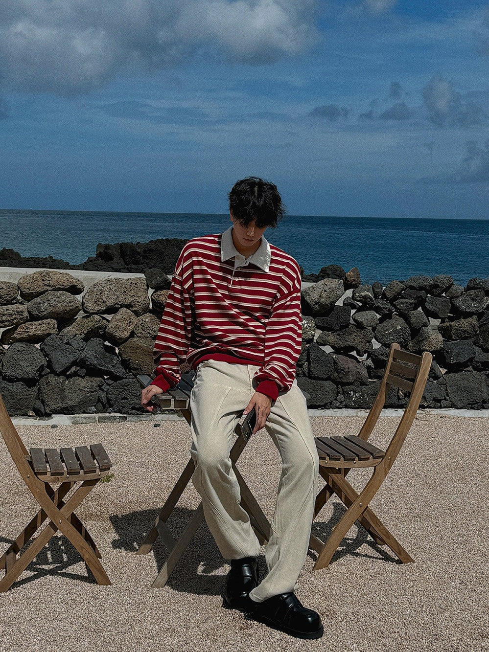 【Metanoia】🇰🇷韓製 翻領條紋長袖上衣T恤 - 7