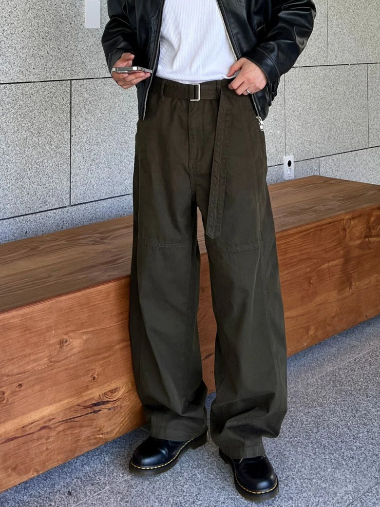 【Metanoia】韓製🇰🇷 含綁帶卡其落地褲 - 1