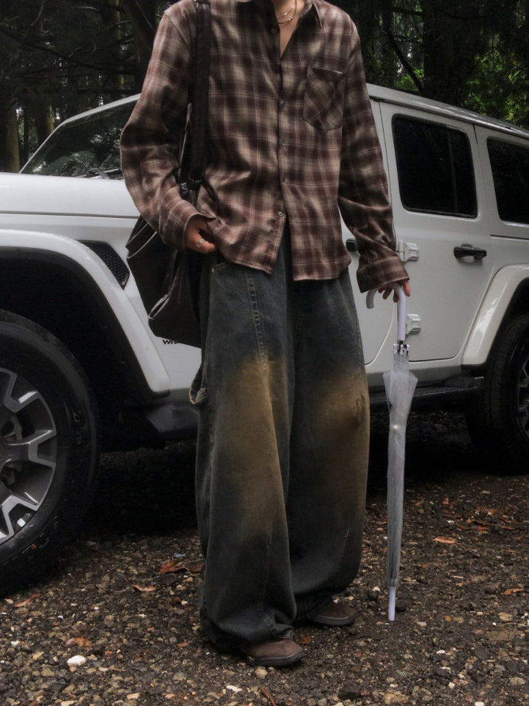 【Metanoia】韓國設計 刷色鬆緊帶落地牛仔褲 - 3