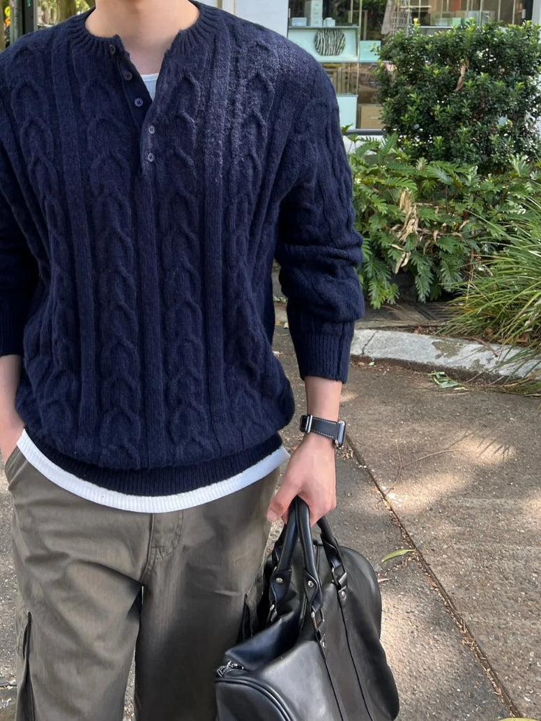 【Metanoia】🇰🇷韓製 亨利領麻花針織衣 - 8
