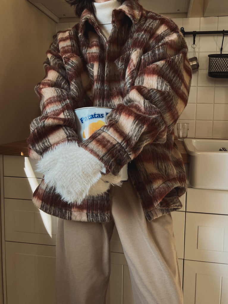 【Metanoia】🇰🇷韓製 毛絨格紋外套 - 1