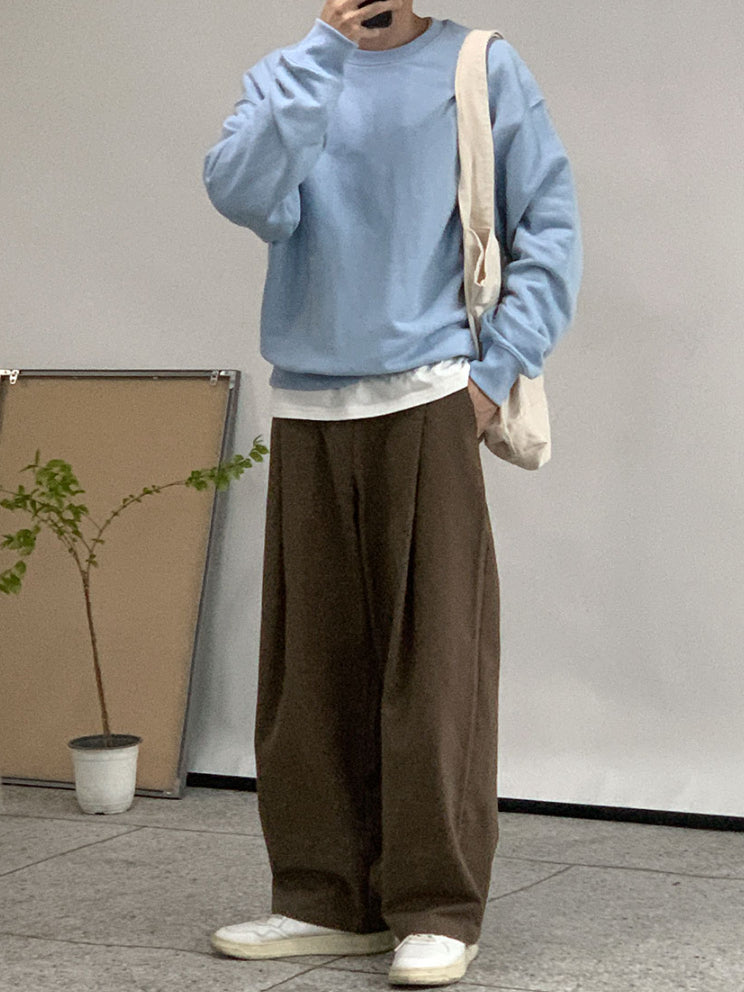 【Metanoia】韓國設計 寬鬆半鬆緊卡其落地褲 - 7