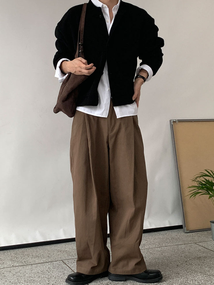 【Metanoia】韓國設計 寬鬆半鬆緊卡其落地褲 - 1