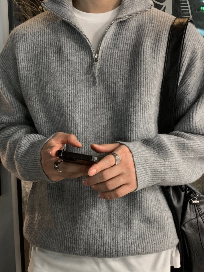【Metanoia】韓國設計 翻領半拉鍊針織衣 - 3