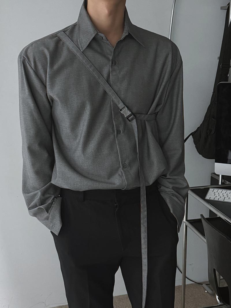 【Metanoia】🇰🇷韓製 設計款肩帶長袖襯衫 - 7