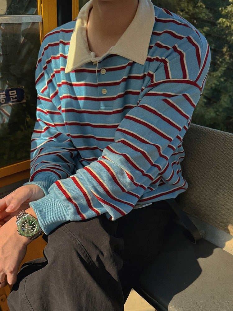 【Metanoia】🇰🇷韓製 翻領條紋長袖上衣T恤 - 8