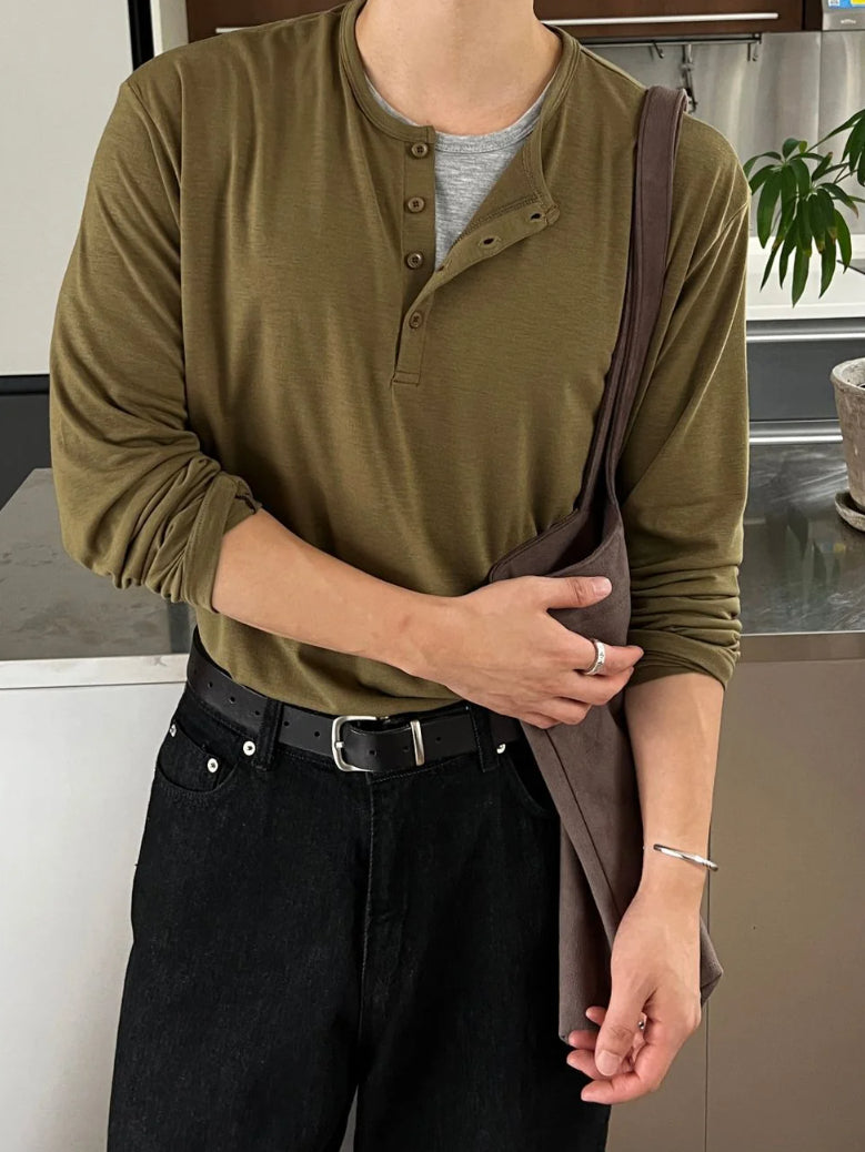 【Metanoia】🇰🇷韓製 假兩件亨利領長袖T恤 - 1