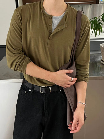 【Metanoia】🇰🇷韓製 假兩件亨利領長袖T恤 - 1