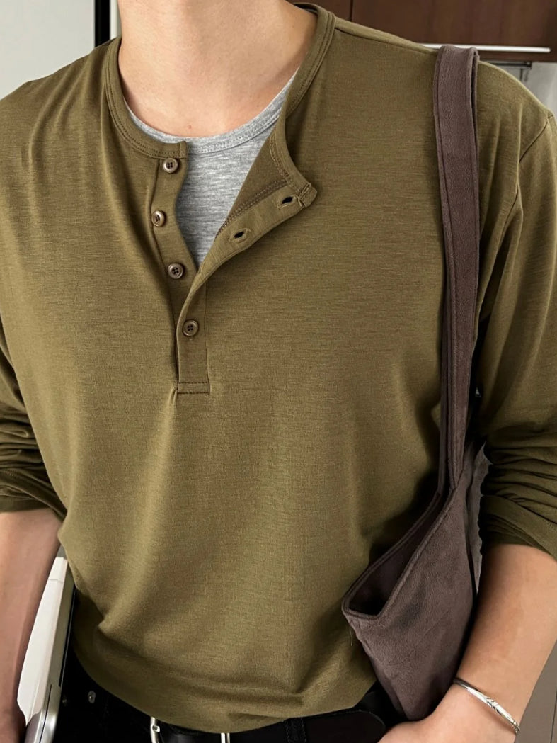 【Metanoia】🇰🇷韓製 假兩件亨利領長袖T恤 - 6