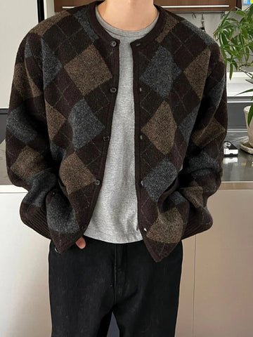 【Metanoia】韓國設計 開衫菱形針織外套 - 1