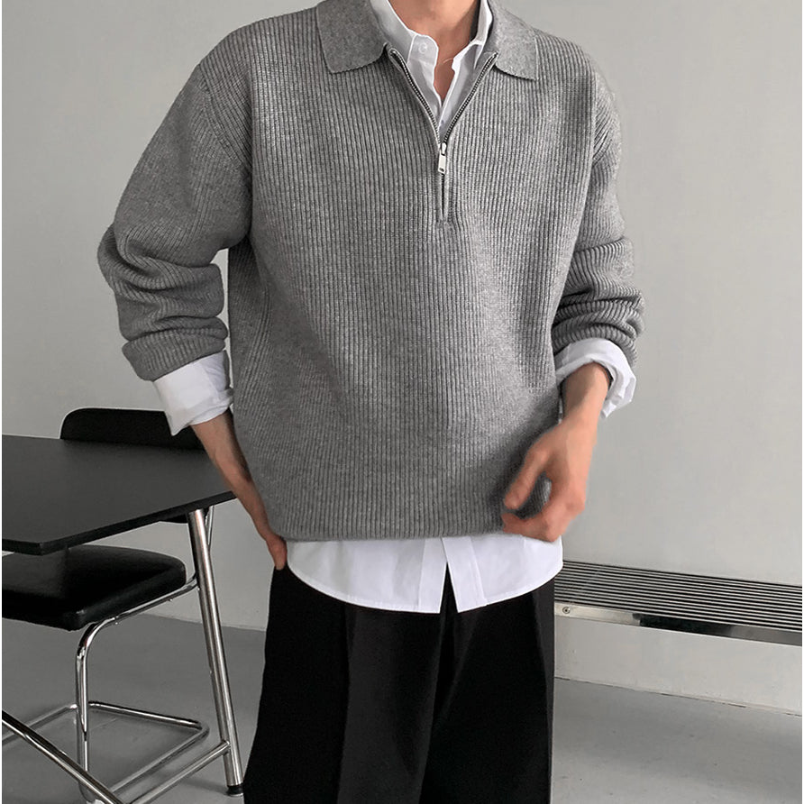 【Metanoia】韓國設計 翻領半拉鍊針織衣 - 1