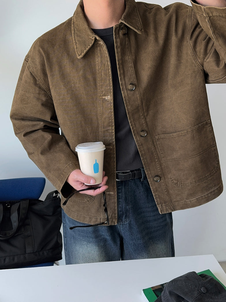 【Metanoia】韓國設計 水洗短版翻領外套 - 1
