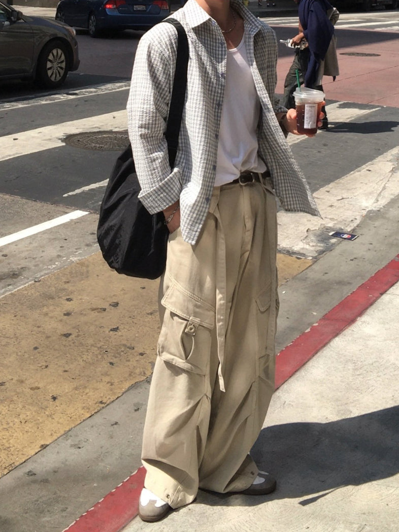 【Metanoia】韓國設計 格紋泡泡沙長袖襯衫 - 1