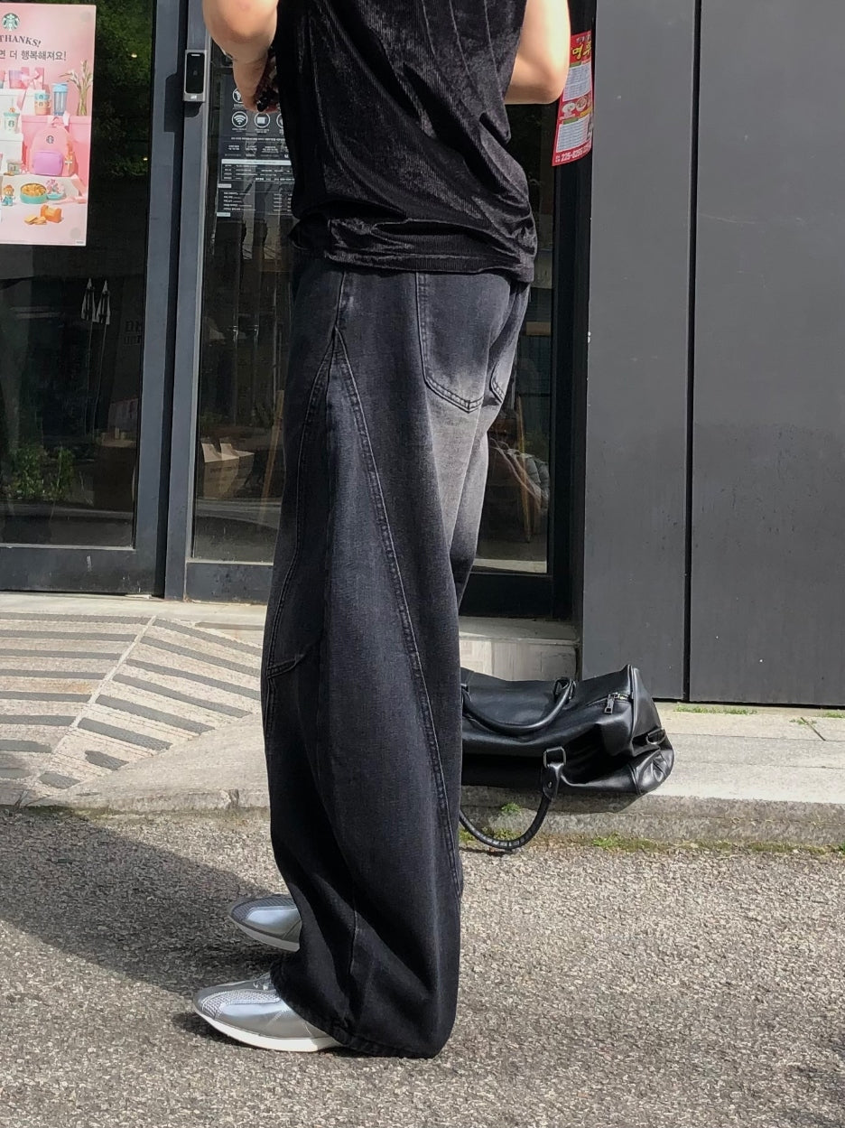 【Metanoia】韓國設計 水洗彎刀落地牛仔褲 - 7