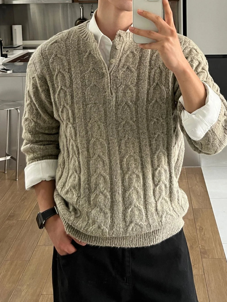 【Metanoia】🇰🇷韓製 亨利領麻花針織衣 - 1