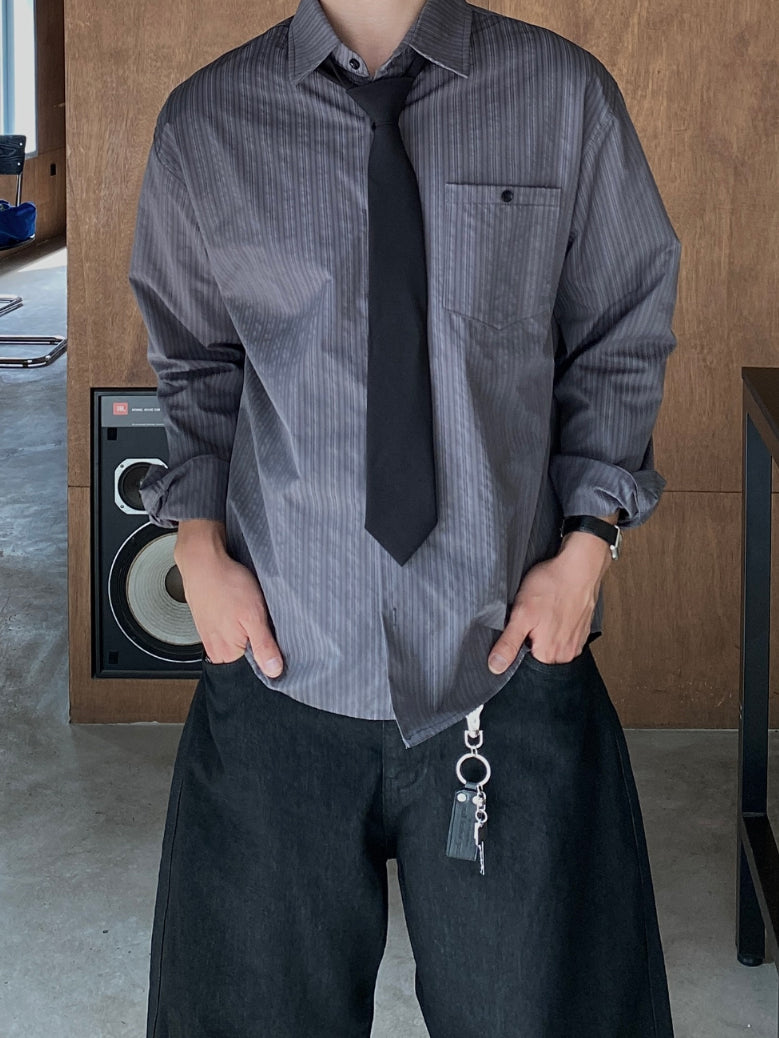 【Metanoia】韓國設計 條紋翻領襯衫 - 1