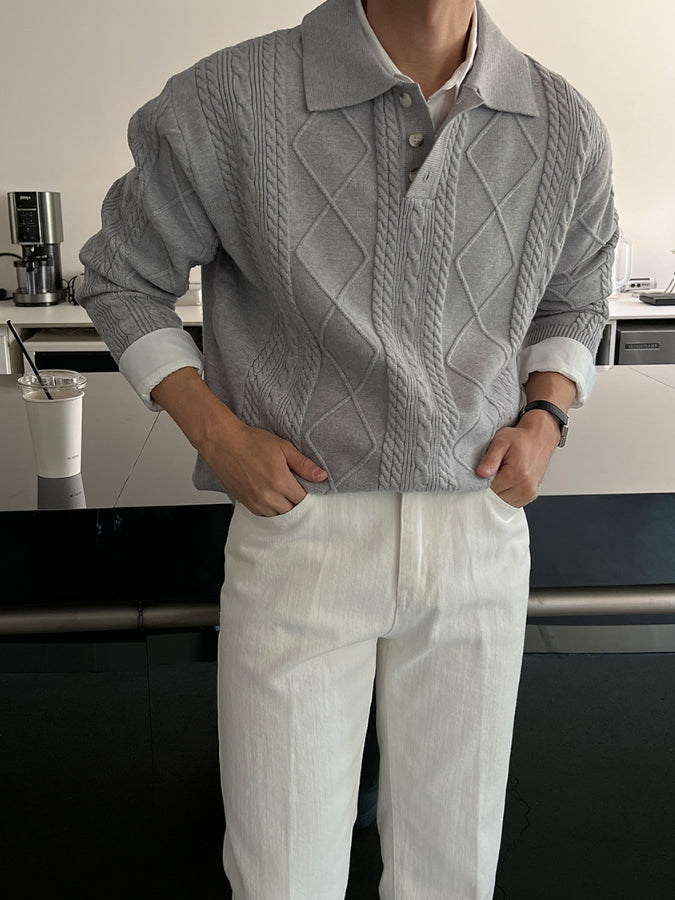 【Metanoia】韓國設計 翻領麻花針織衣 - 1