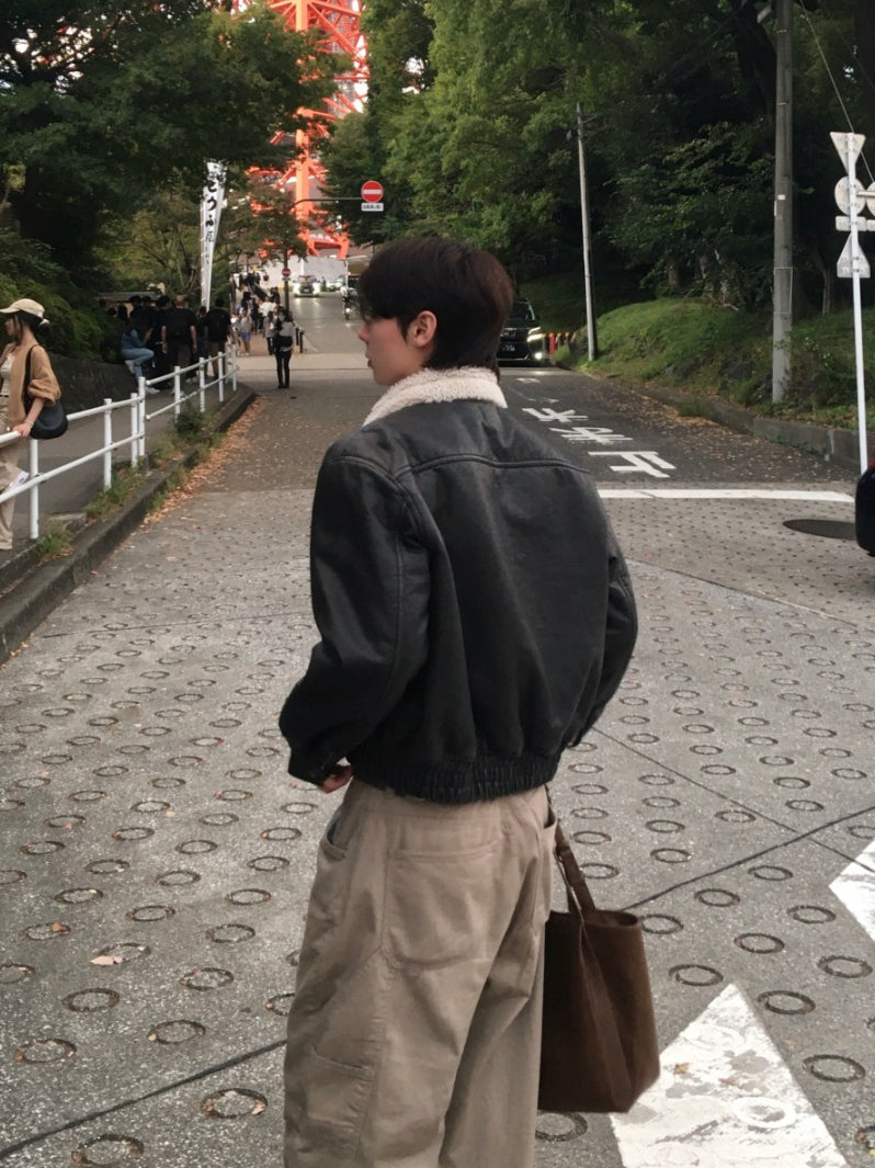 【Metanoia】🇰🇷韓製 短版復古羊羔毛翻領皮外套 - 5