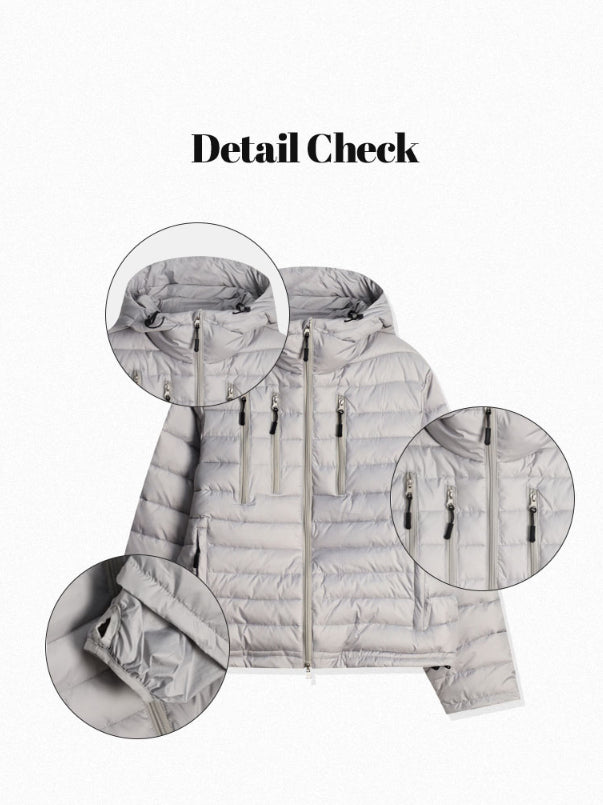 【Metanoia】韓國設計 短版多口袋連帽輕薄羽絨外套 - 8