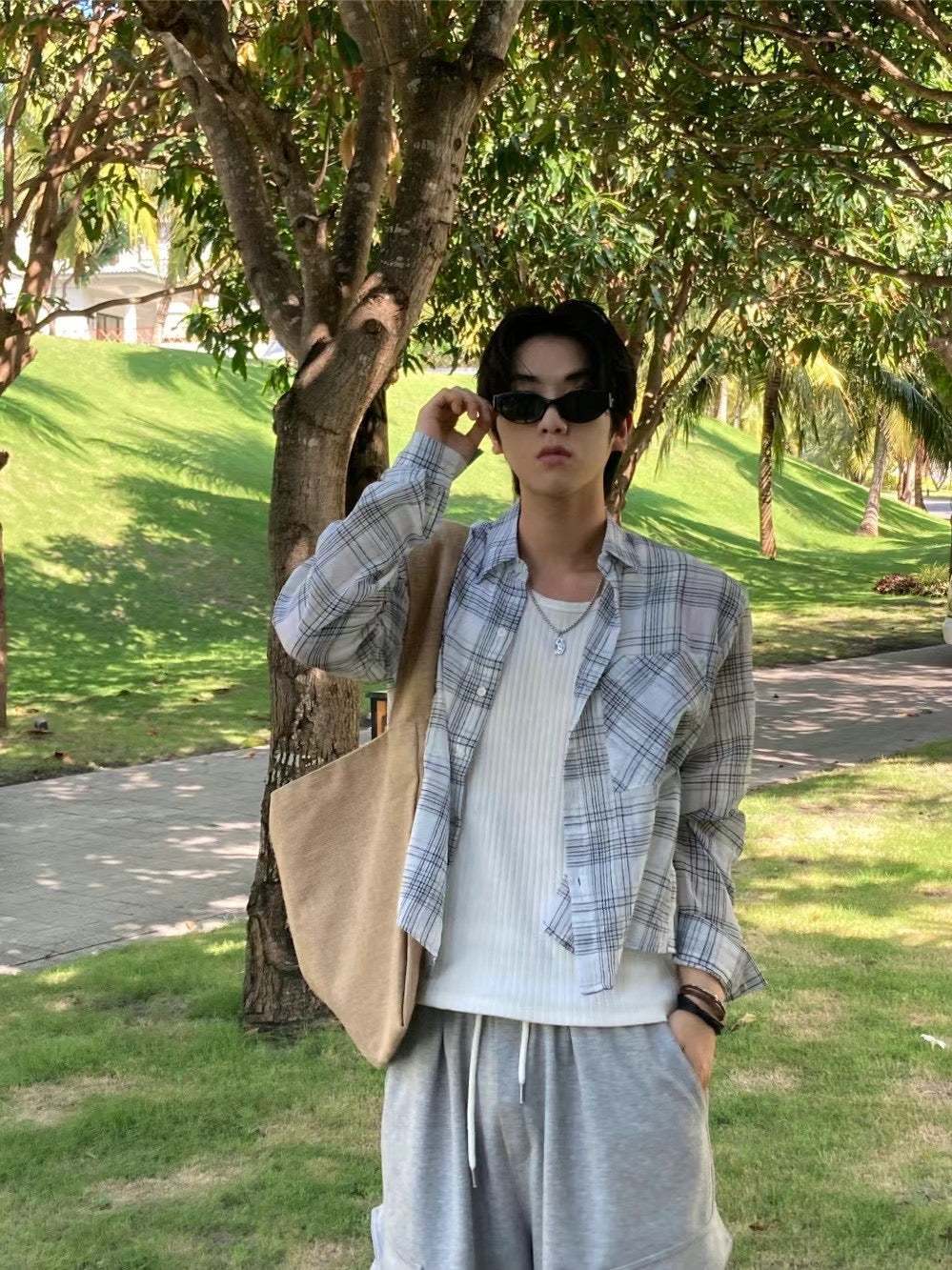 【Metanoia】🇰🇷韓製 亞麻短版格紋長袖襯衫 - 2