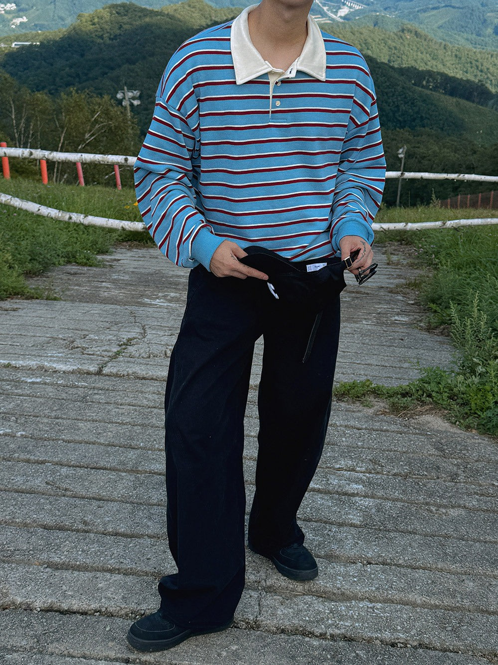 【Metanoia】🇰🇷韓製 翻領條紋長袖上衣T恤 - 3