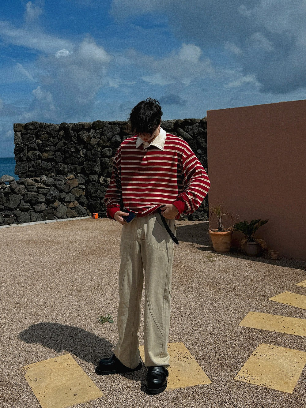 【Metanoia】🇰🇷韓製 翻領條紋長袖上衣T恤 - 6