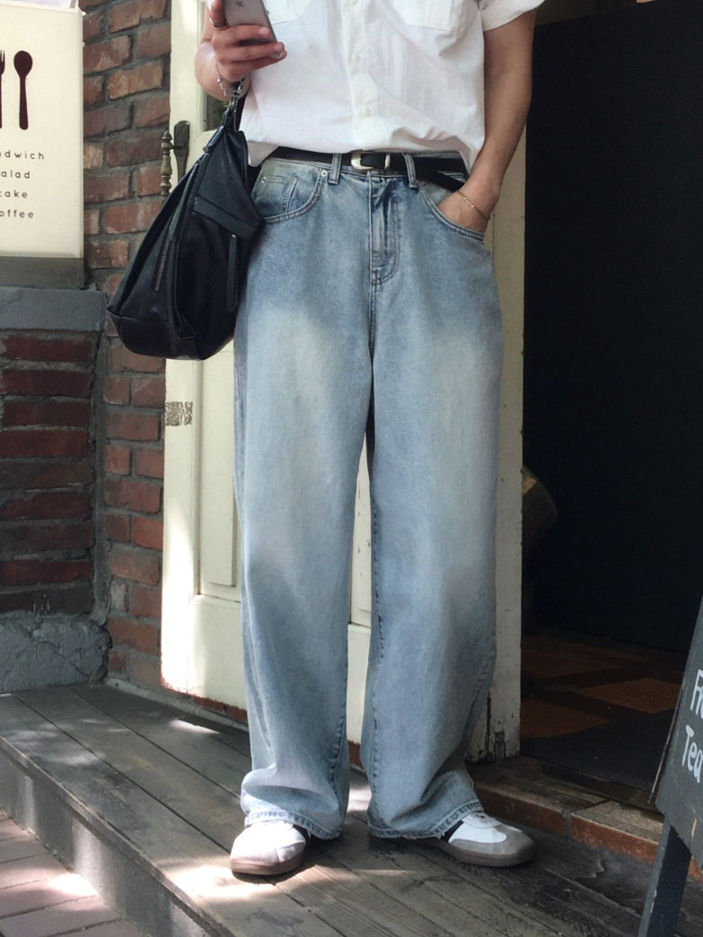 【Metanoia】🇰🇷韓製 淺色系水洗落地牛仔褲 - 5