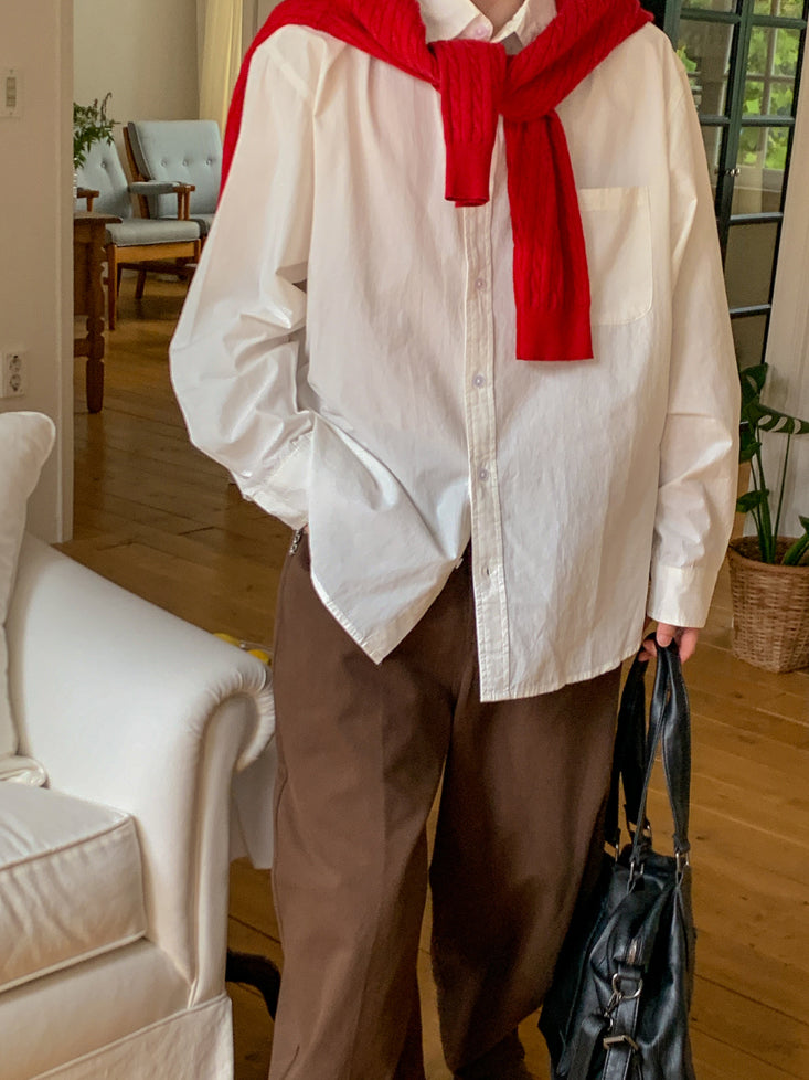 【Metanoia】韓國設計 素色長袖襯衫 - 2